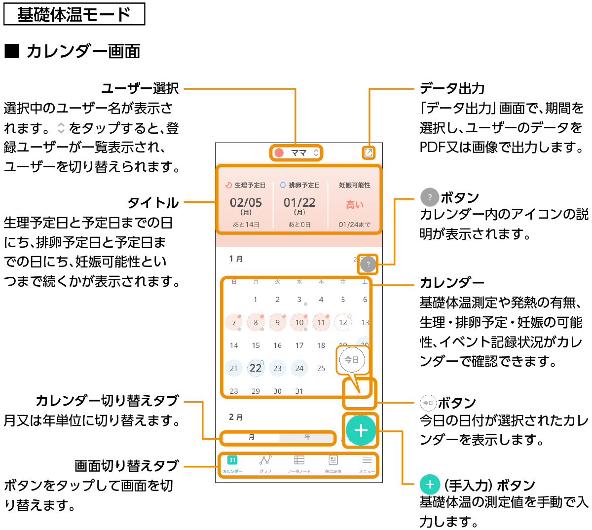 基礎体温モード画面イメージ